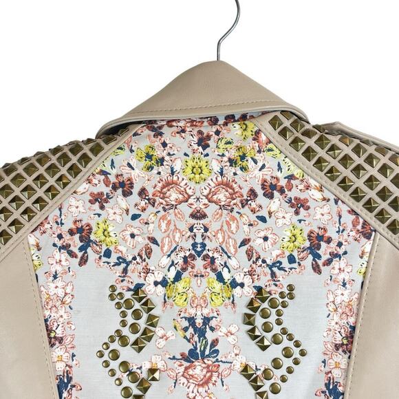 BCBGMAXAZRIA Runway Mannix Leather Floral Studded Jacket Gray Violet Combo Sz XS - Picture 7 of 9